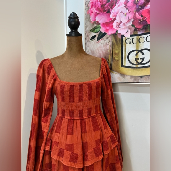 Altar’d State Rust Ruffle Mini Dress - Picture 1 of 4